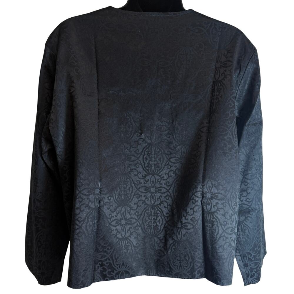 Chico’s Allaro 7/8 Sleeve Jacket Womens Size 2 Black Scroll Pattern Button New - Picture 6 of 11